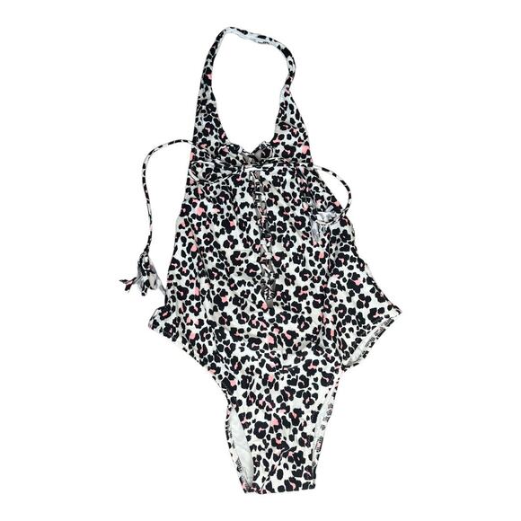 Mumu Mermaid leopard print lace up chest halter one piece swimsuit small NWOT - Picture 1 of 5